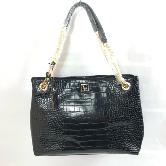 Victoria Secret Logo Midnight Croc Tote Shoulder Bag - Picture 1 of 15